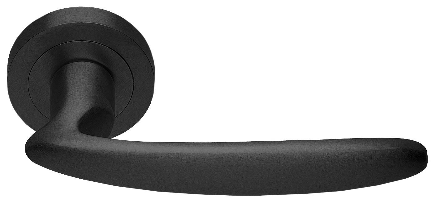 Ручка дверная FLAMINGO R2 NERO раздельная на круглой розетке, цвет черный, латунь фото купить в Астане