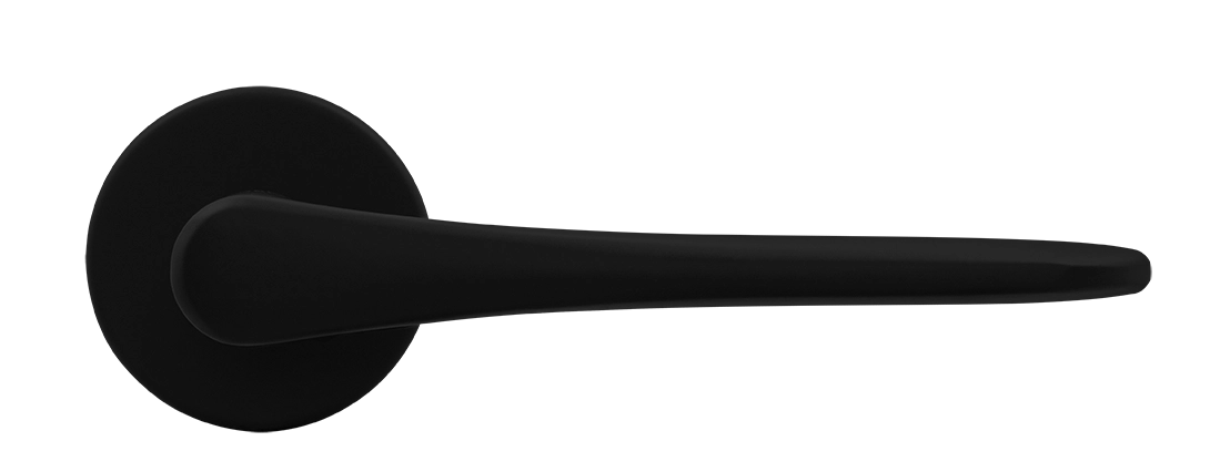 Ручка дверная AULA R5 NERO-ST на круглой розетке, цвет черный soft-touch, ЦАМ фото купить в Астане