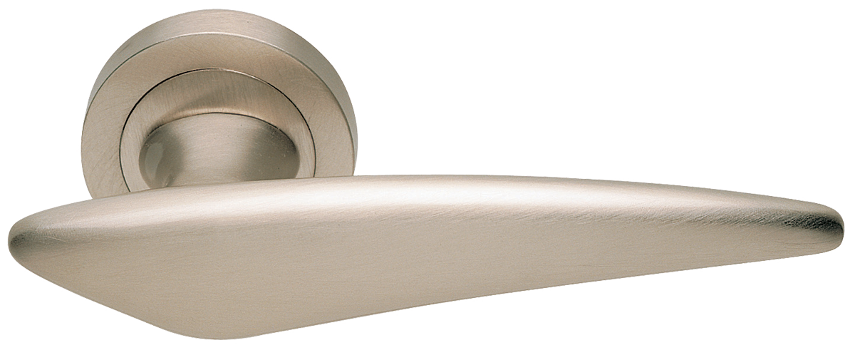 Ручка дверная BOLID R2 NIS раздельная на круглой розетке, цвет матовый никель, латунь фото купить Астана