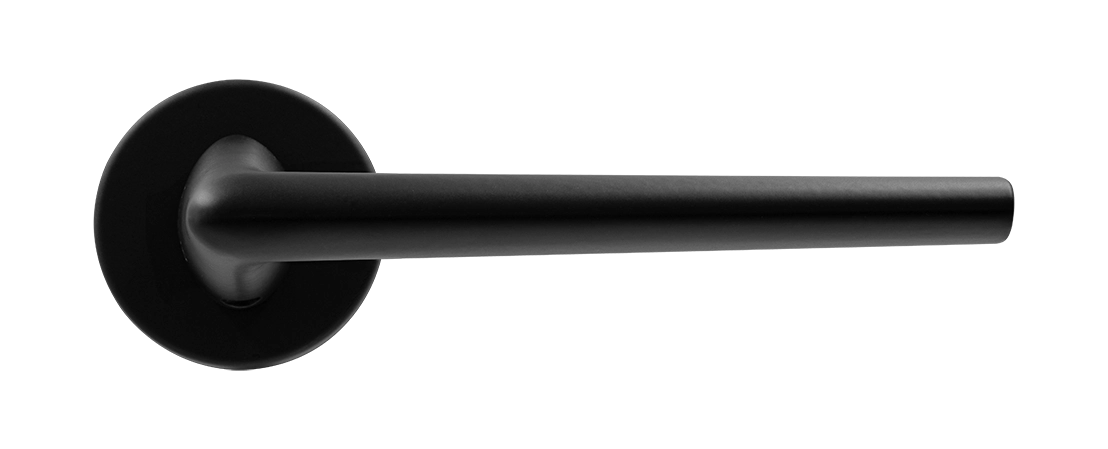Ручка дверная THE FORCE R5 NERO-ST на круглой розетке, цвет черный soft-touch, ЦАМ фото купить в Астане