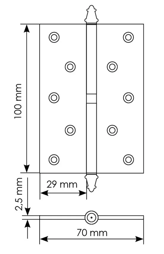 Петля карточная разъемная MSN 100X70X2.5 R COF с подшипником стальная правая, врезная, цвет кофе фото купить в Астане