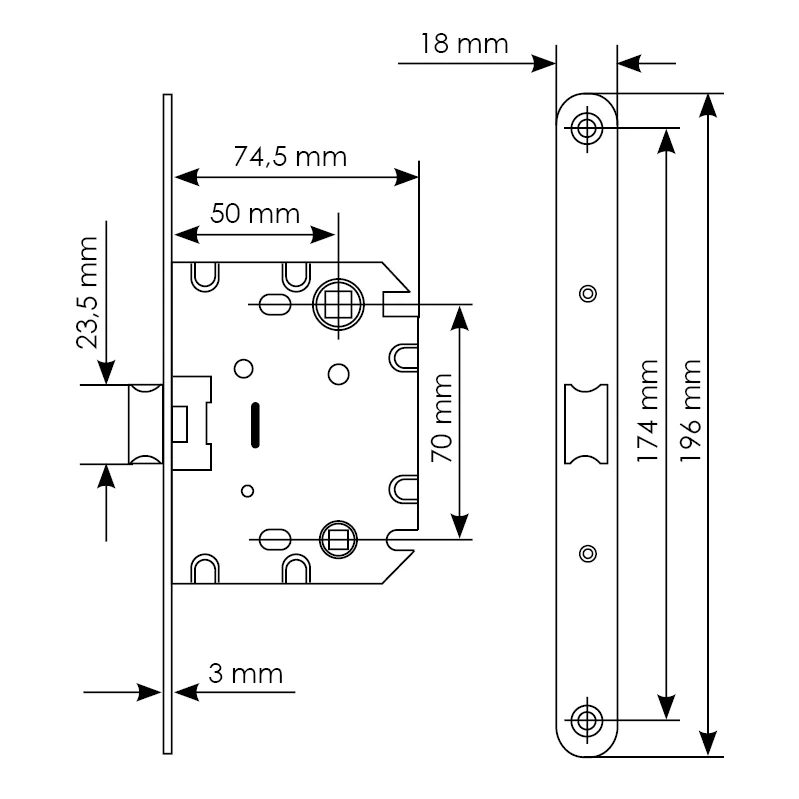 Защелка межкомнатная 1870P SN -IND SP-1 с ответной планкой, бесшумная сантехническая, цвет никель фото купить в Астане