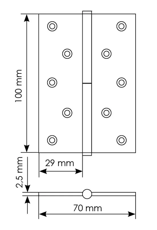 Петля разъемная карточная MSD 100X70X2.5 SC R стальная правая, врезная, цвет матовый хром фото купить в Астане