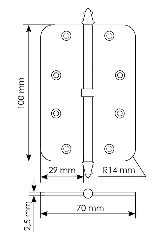 Петля разъемная MS-C 100X70X2.5 SG L левая с коронкой скругленная, врезная, цвет мат.золото, сталь фото купить в Астане