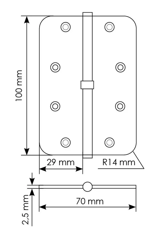 MSD-C 100X70X2.5 AB L, петля стальная скругленная левая без коронки, цвет - бронза фото купить в Астане