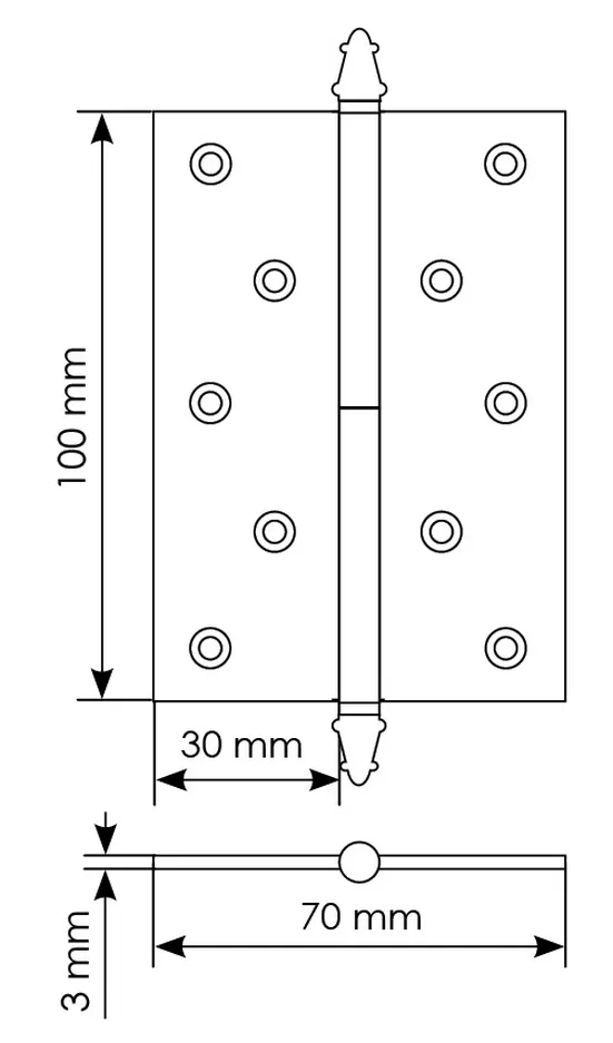 Петля карточная латунная разъемная MB 100X70X3 SC L C с коронкой левая, врезная, цвет матовый хром фото купить в Астане