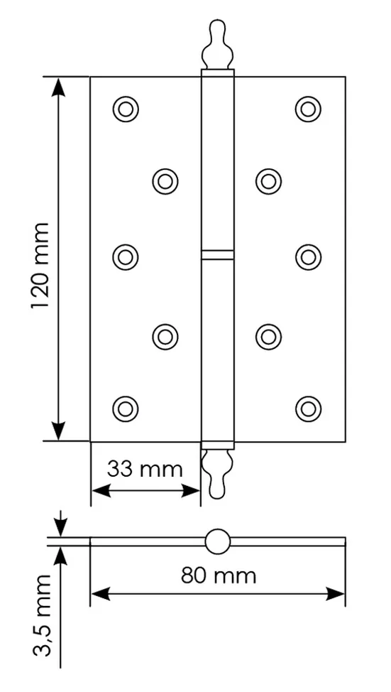 Петля карточная разъемная латунная MB 120X80X3.5 SG R C с коронкой правая,врезная, цвет матовое золото фото купить в Астане