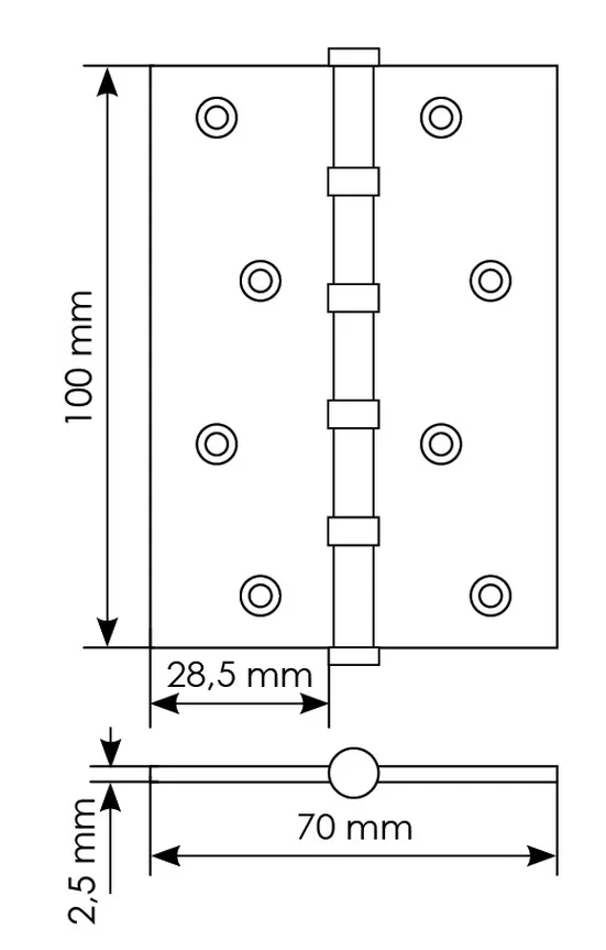 Петля универсальная карточная MS 100X70X2.5-4BB W стальная, врезная, цвет белый, сталь фото купить в Астане