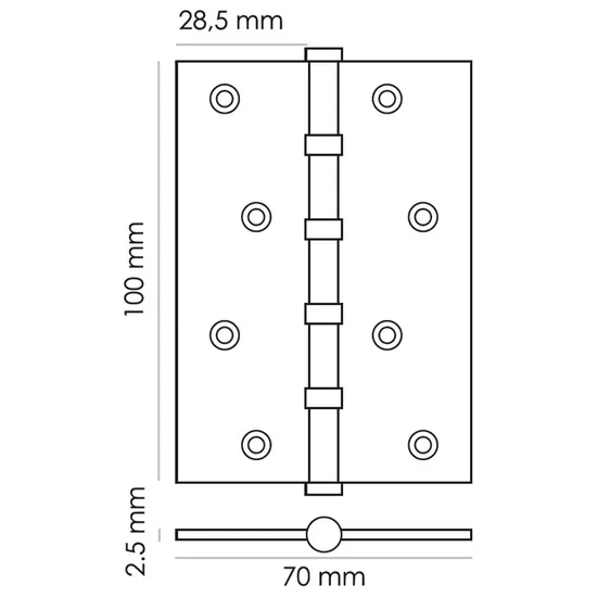 Петля карточная универсальная MS 100X70X2.5-4BB BL, врезная, цвет черный, сталь фото купить в Астане