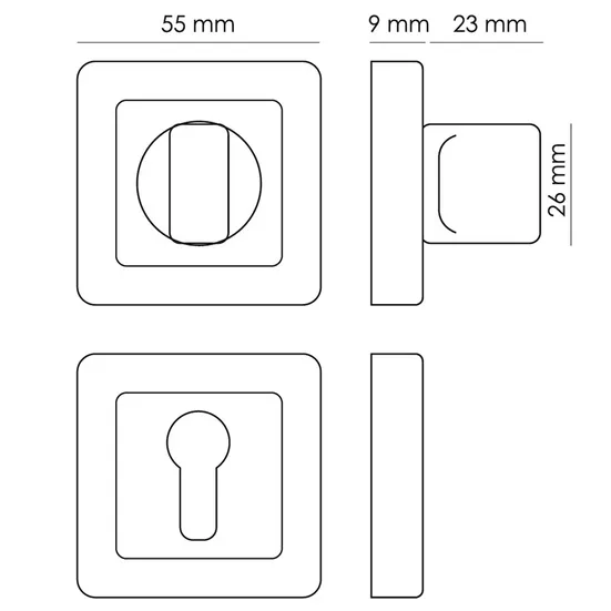 Завертка сантехническая MH-WC-S55 GR/PC квадратная цвет графит/хром фото купить в Астане